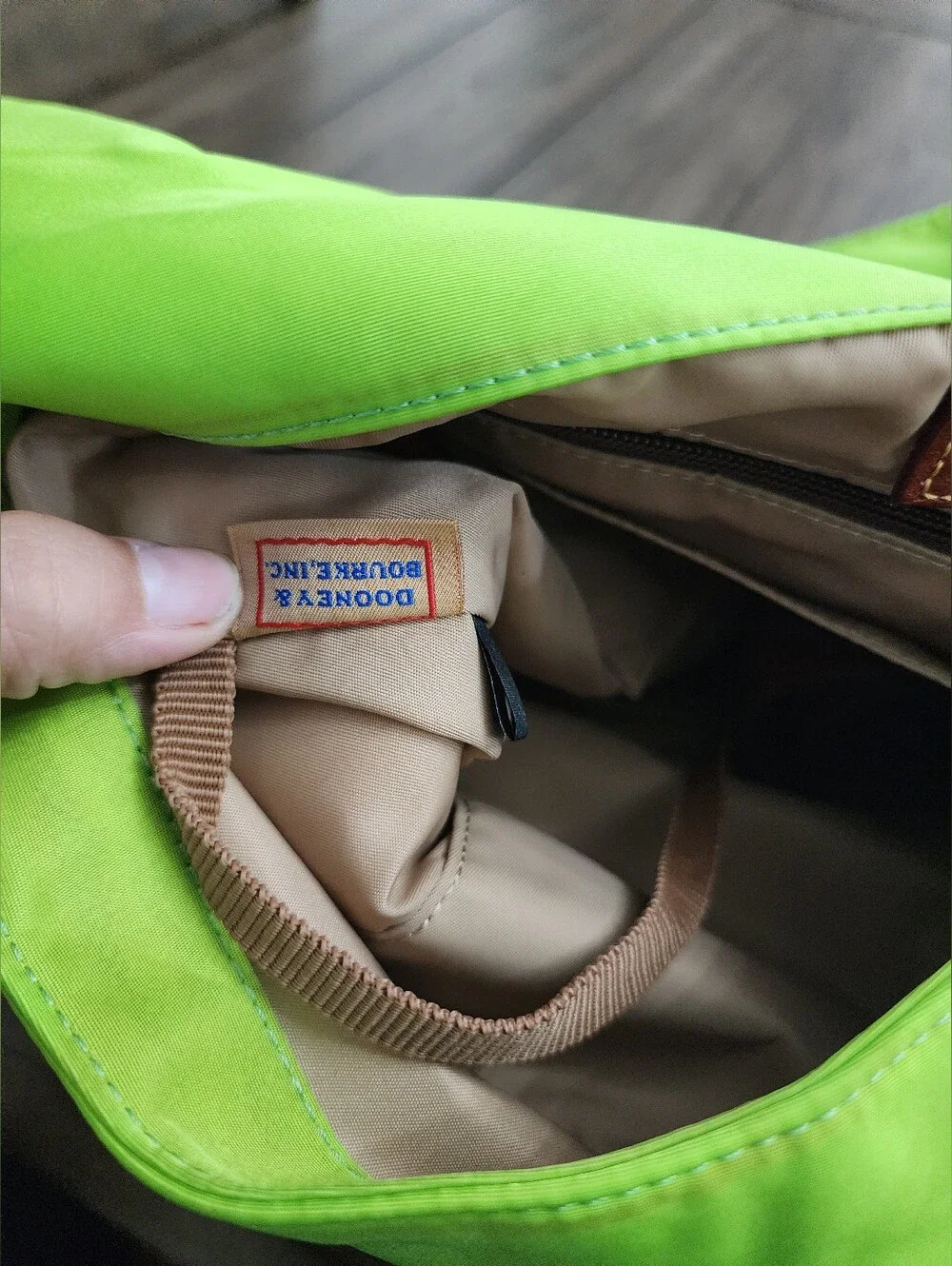 Dooney & Bourke Lime Green Nylon Tote W Leather Zipper Pulls